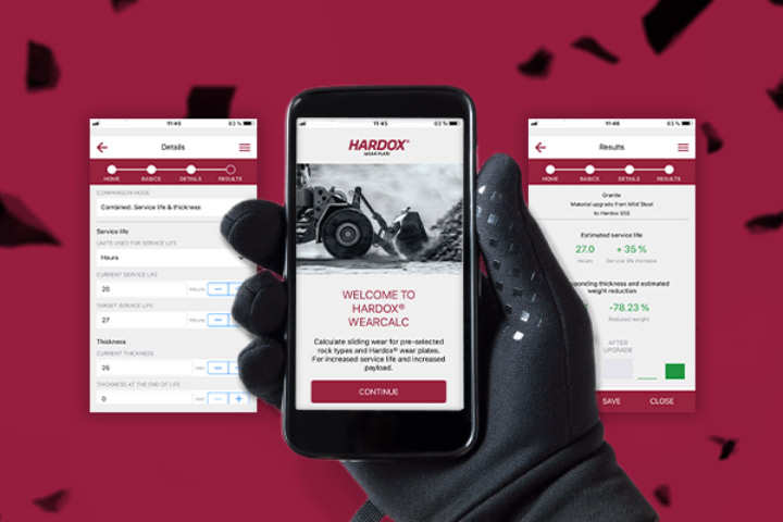 The Hardox® Wear Calc tool, which calculates the right wear plate to use in heavy equipment and attachments