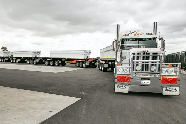 A road train made by Bruce Rock Engineering on the road in Australia