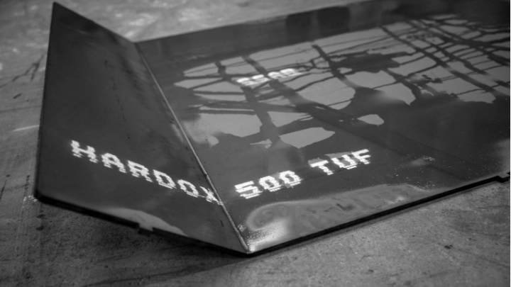 A piece of Hardox 500 Tuf wear plate